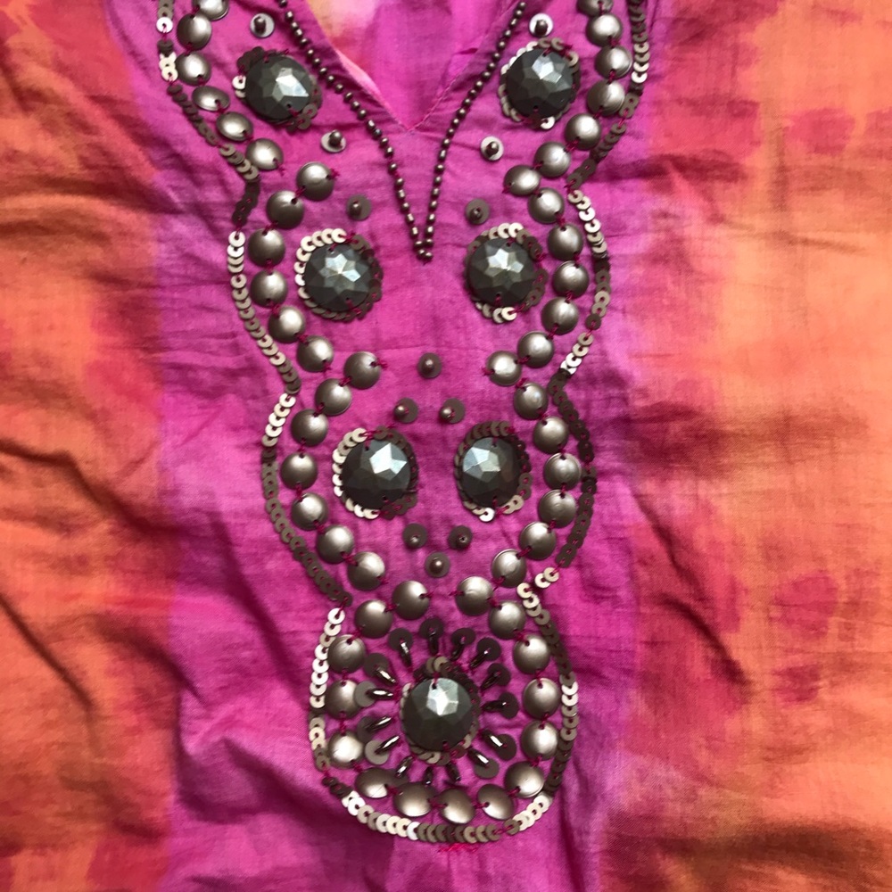 Michael Michael Kors Pink Orange Cotton Beaded Tunic Top, EUC, S - Picture 5 of 14